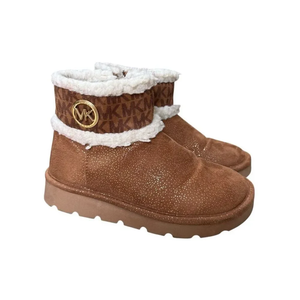Michael Kors Kids Luxy Laurinda 2 ankle boots  brown faux suede fur lining sz 12